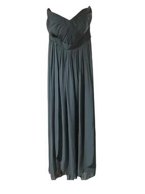 Jenny Yoo Gray Chiffon Pleated Strapless Convertible Bridesmaid Maxi Dress